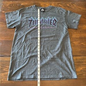 Thrasher Gray Tee with Purple and Blue Flames
